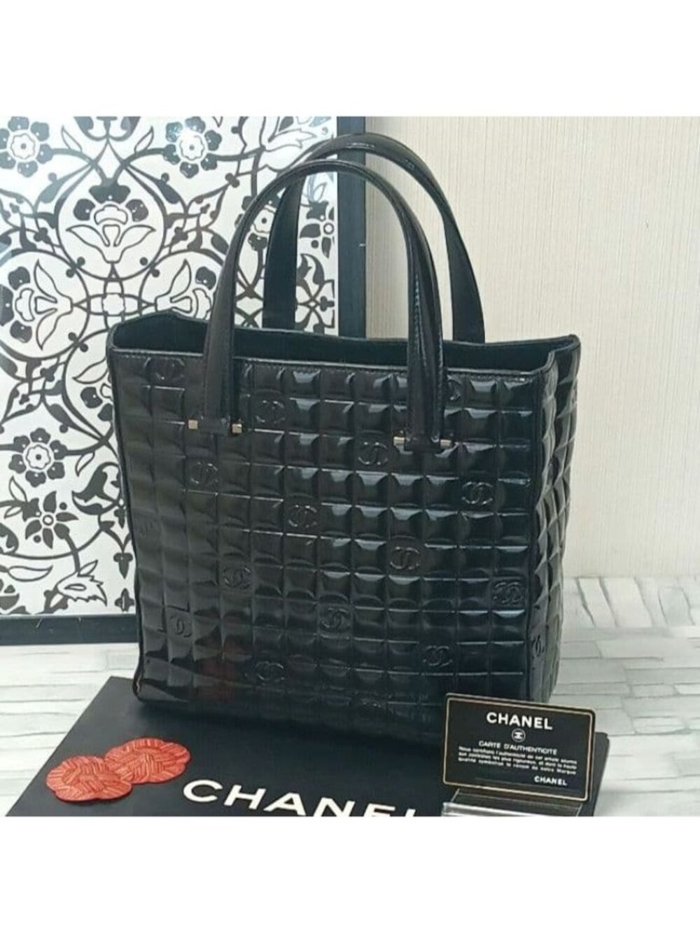 Chanel Choco Bar Tote Enamel Black CC Logo